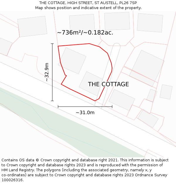 THE COTTAGE, HIGH STREET, ST AUSTELL, PL26 7SP: Plot and title map