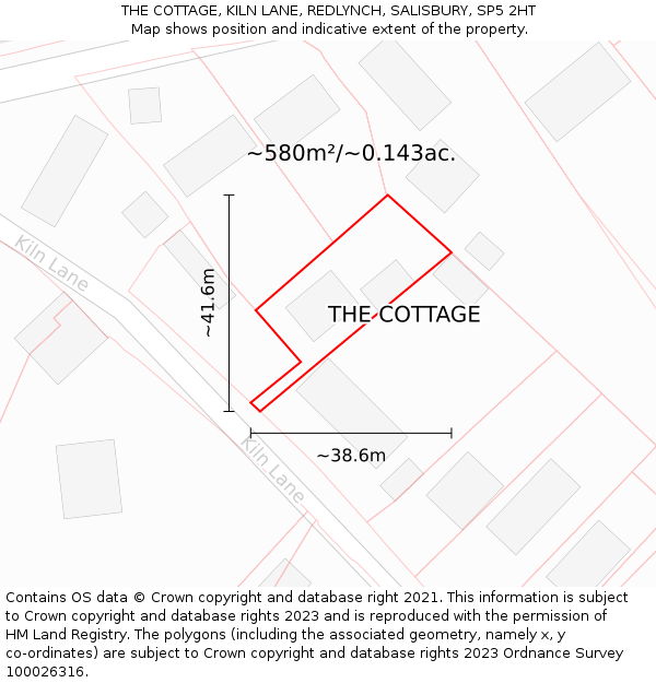 THE COTTAGE, KILN LANE, REDLYNCH, SALISBURY, SP5 2HT: Plot and title map