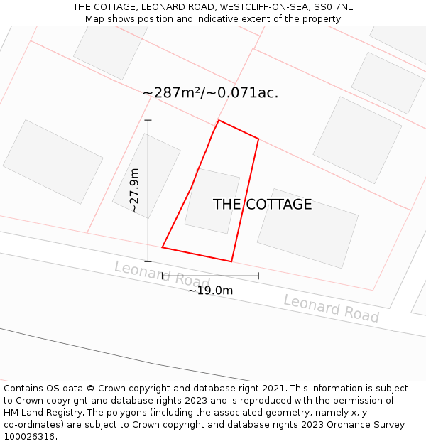 THE COTTAGE, LEONARD ROAD, WESTCLIFF-ON-SEA, SS0 7NL: Plot and title map