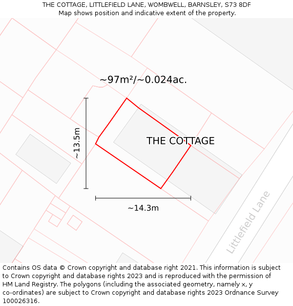 THE COTTAGE, LITTLEFIELD LANE, WOMBWELL, BARNSLEY, S73 8DF: Plot and title map