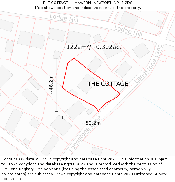 THE COTTAGE, LLANWERN, NEWPORT, NP18 2DS: Plot and title map