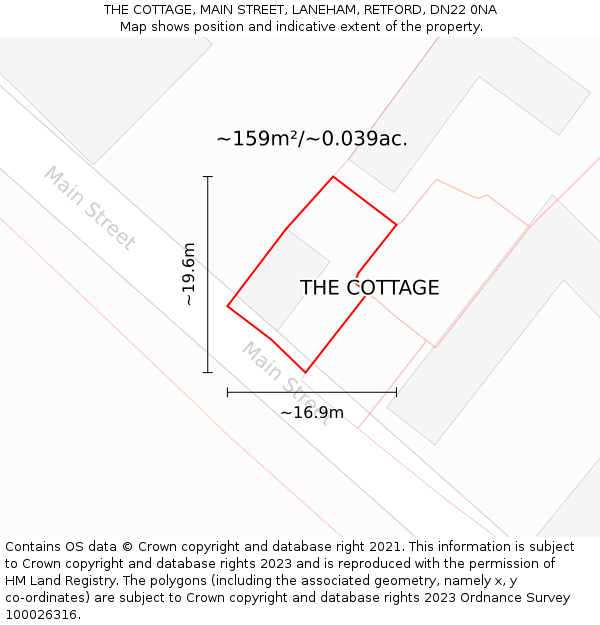 THE COTTAGE, MAIN STREET, LANEHAM, RETFORD, DN22 0NA: Plot and title map