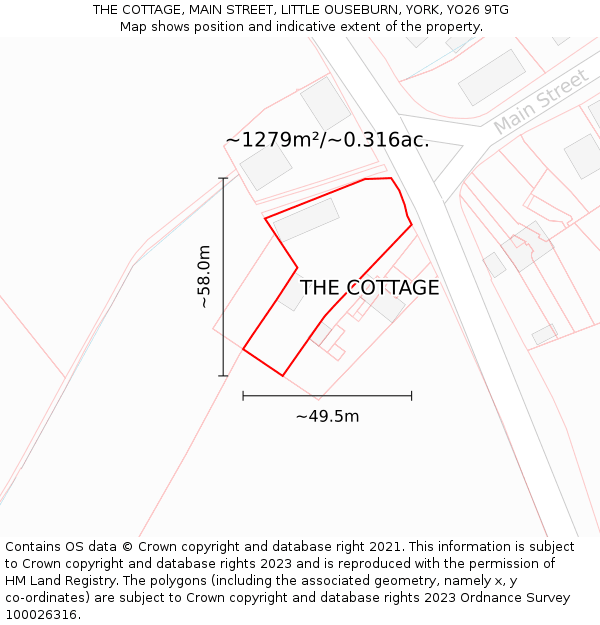 THE COTTAGE, MAIN STREET, LITTLE OUSEBURN, YORK, YO26 9TG: Plot and title map