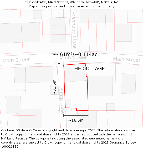 THE COTTAGE, MAIN STREET, WALESBY, NEWARK, NG22 9NW: Plot and title map