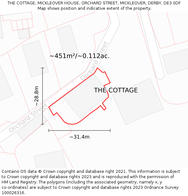 THE COTTAGE, MICKLEOVER HOUSE, ORCHARD STREET, MICKLEOVER, DERBY, DE3 0DF: Plot and title map