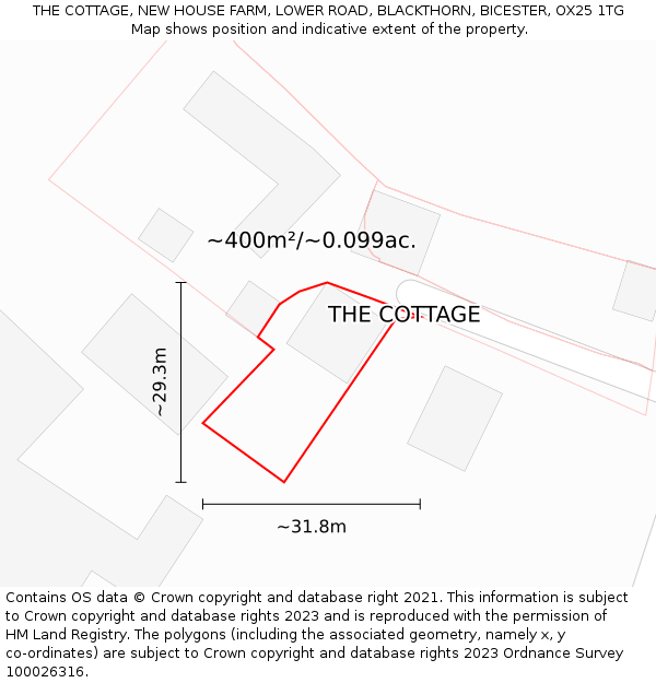 THE COTTAGE, NEW HOUSE FARM, LOWER ROAD, BLACKTHORN, BICESTER, OX25 1TG: Plot and title map