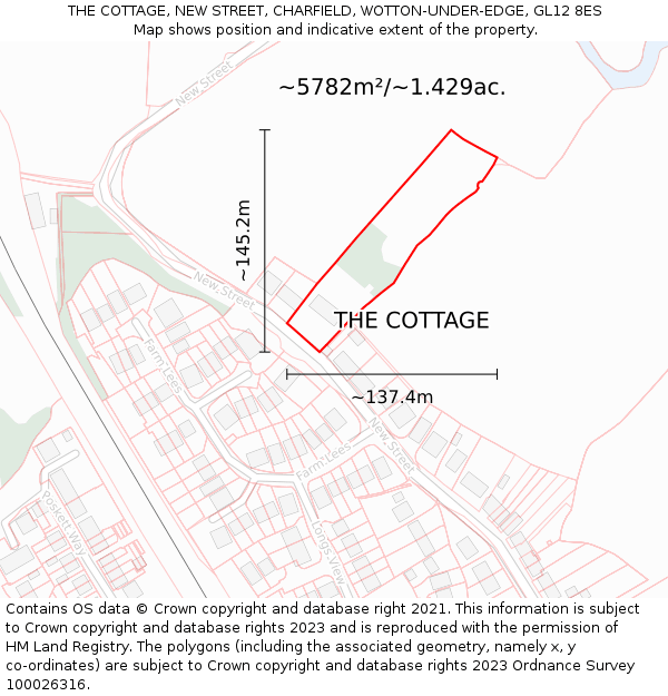 THE COTTAGE, NEW STREET, CHARFIELD, WOTTON-UNDER-EDGE, GL12 8ES: Plot and title map