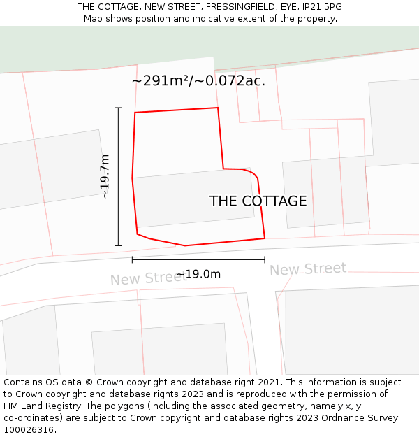 THE COTTAGE, NEW STREET, FRESSINGFIELD, EYE, IP21 5PG: Plot and title map