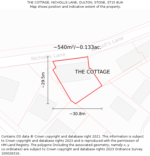 THE COTTAGE, NICHOLLS LANE, OULTON, STONE, ST15 8UA: Plot and title map