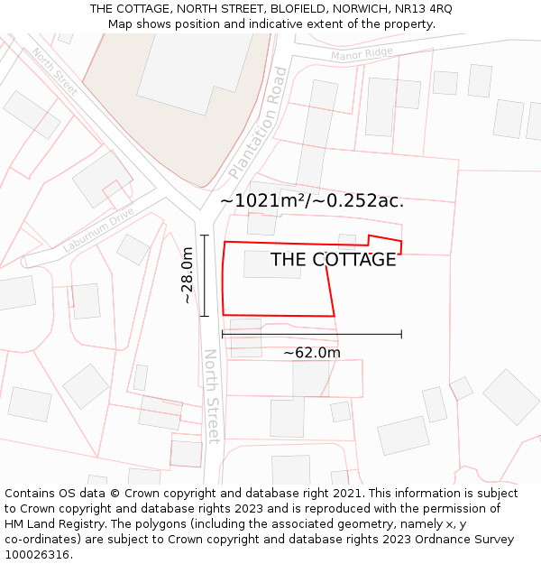 THE COTTAGE, NORTH STREET, BLOFIELD, NORWICH, NR13 4RQ: Plot and title map