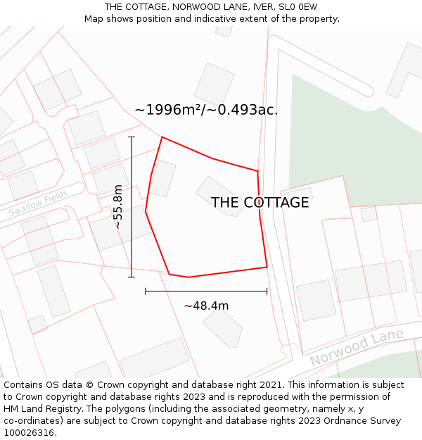 THE COTTAGE, NORWOOD LANE, IVER, SL0 0EW: Plot and title map