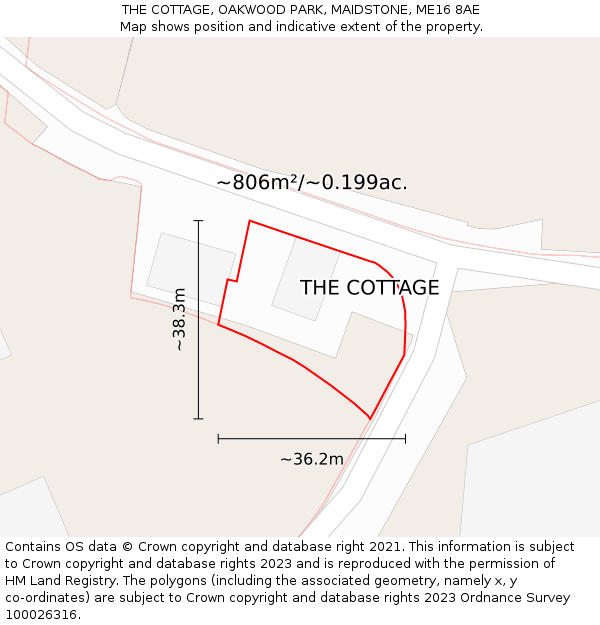 THE COTTAGE, OAKWOOD PARK, MAIDSTONE, ME16 8AE: Plot and title map