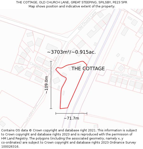 THE COTTAGE, OLD CHURCH LANE, GREAT STEEPING, SPILSBY, PE23 5PR: Plot and title map