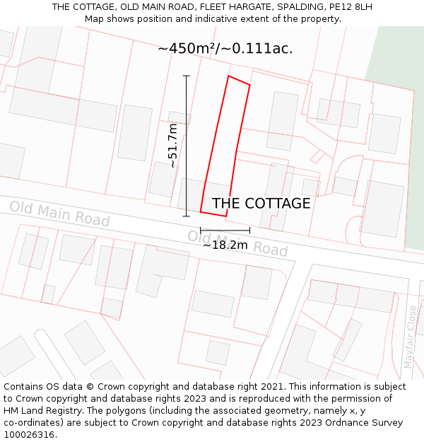 THE COTTAGE, OLD MAIN ROAD, FLEET HARGATE, SPALDING, PE12 8LH: Plot and title map