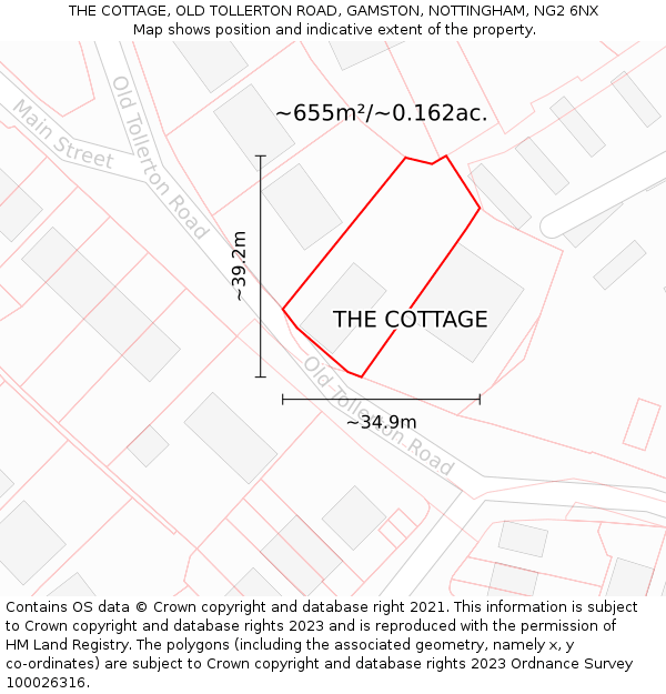 THE COTTAGE, OLD TOLLERTON ROAD, GAMSTON, NOTTINGHAM, NG2 6NX: Plot and title map