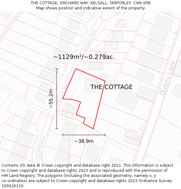 THE COTTAGE, ORCHARD WAY, KELSALL, TARPORLEY, CW6 0PB: Plot and title map