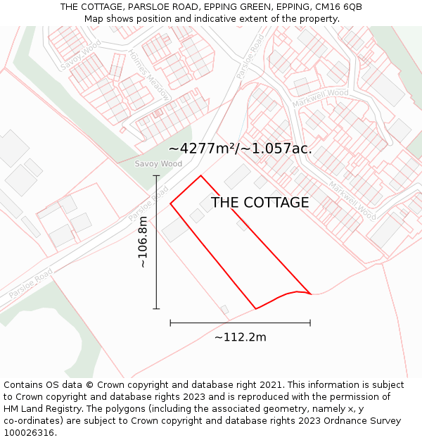 THE COTTAGE, PARSLOE ROAD, EPPING GREEN, EPPING, CM16 6QB: Plot and title map