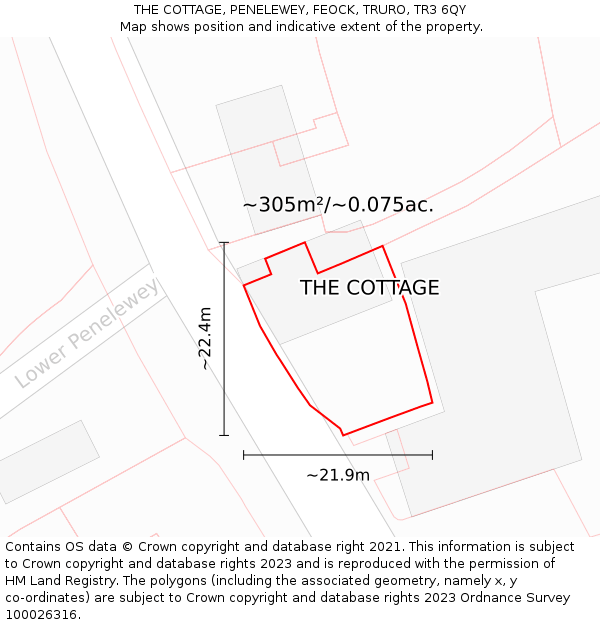 THE COTTAGE, PENELEWEY, FEOCK, TRURO, TR3 6QY: Plot and title map