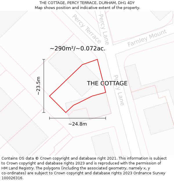 THE COTTAGE, PERCY TERRACE, DURHAM, DH1 4DY: Plot and title map