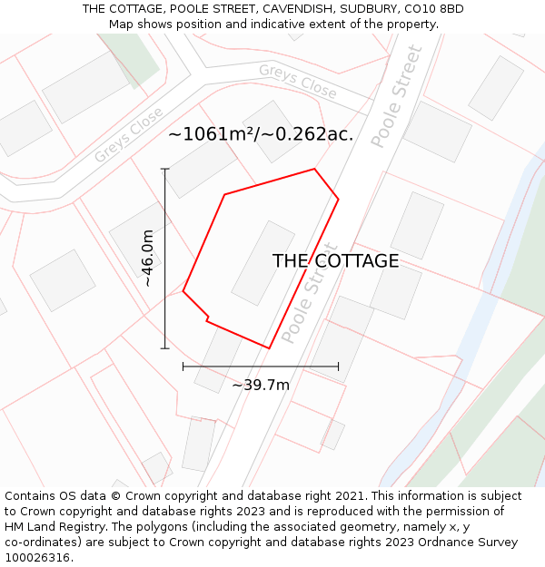 THE COTTAGE, POOLE STREET, CAVENDISH, SUDBURY, CO10 8BD: Plot and title map