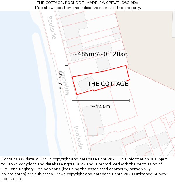 THE COTTAGE, POOLSIDE, MADELEY, CREWE, CW3 9DX: Plot and title map