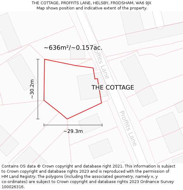 THE COTTAGE, PROFFITS LANE, HELSBY, FRODSHAM, WA6 9JX: Plot and title map