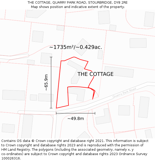 THE COTTAGE, QUARRY PARK ROAD, STOURBRIDGE, DY8 2RE: Plot and title map