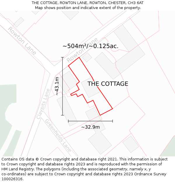 THE COTTAGE, ROWTON LANE, ROWTON, CHESTER, CH3 6AT: Plot and title map