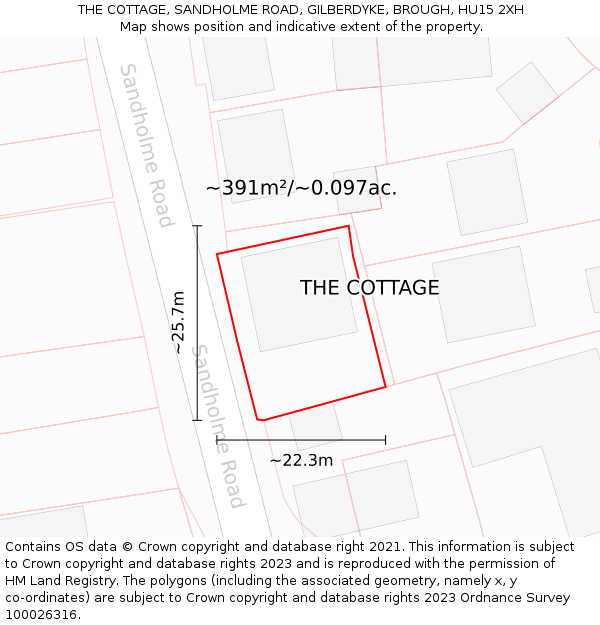 THE COTTAGE, SANDHOLME ROAD, GILBERDYKE, BROUGH, HU15 2XH: Plot and title map