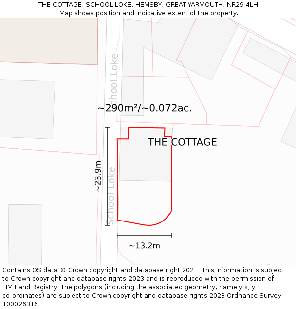 THE COTTAGE, SCHOOL LOKE, HEMSBY, GREAT YARMOUTH, NR29 4LH: Plot and title map