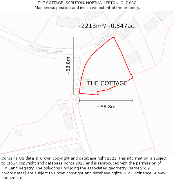 THE COTTAGE, SCRUTON, NORTHALLERTON, DL7 0RG: Plot and title map