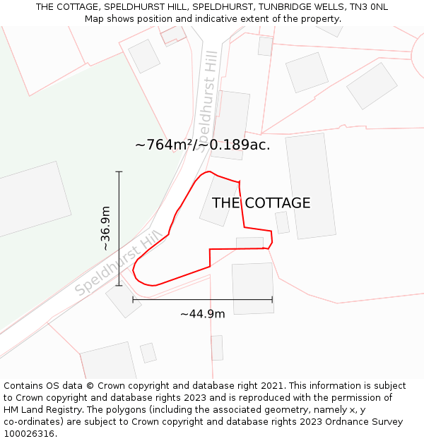 THE COTTAGE, SPELDHURST HILL, SPELDHURST, TUNBRIDGE WELLS, TN3 0NL: Plot and title map