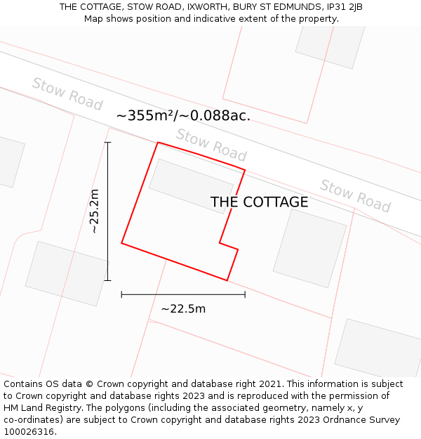 THE COTTAGE, STOW ROAD, IXWORTH, BURY ST EDMUNDS, IP31 2JB: Plot and title map