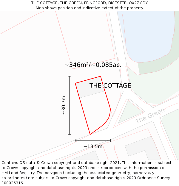 THE COTTAGE, THE GREEN, FRINGFORD, BICESTER, OX27 8DY: Plot and title map