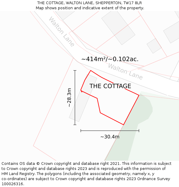THE COTTAGE, WALTON LANE, SHEPPERTON, TW17 8LR: Plot and title map