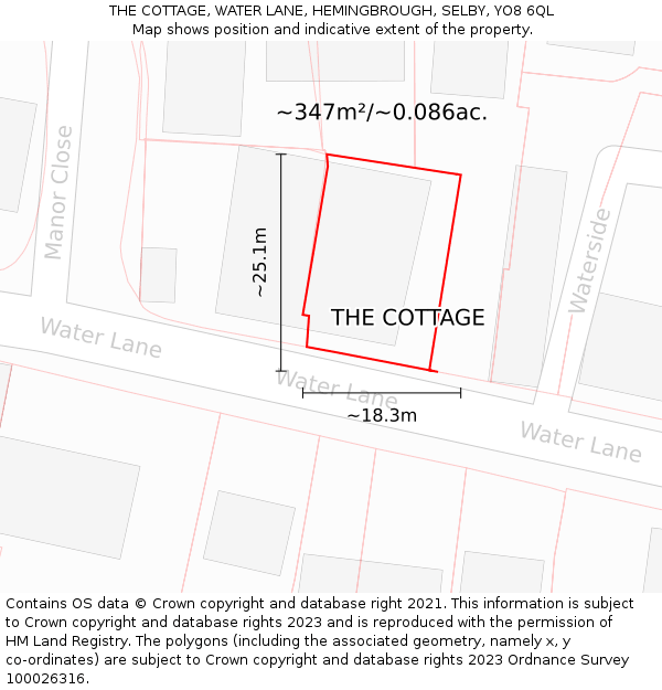 THE COTTAGE, WATER LANE, HEMINGBROUGH, SELBY, YO8 6QL: Plot and title map