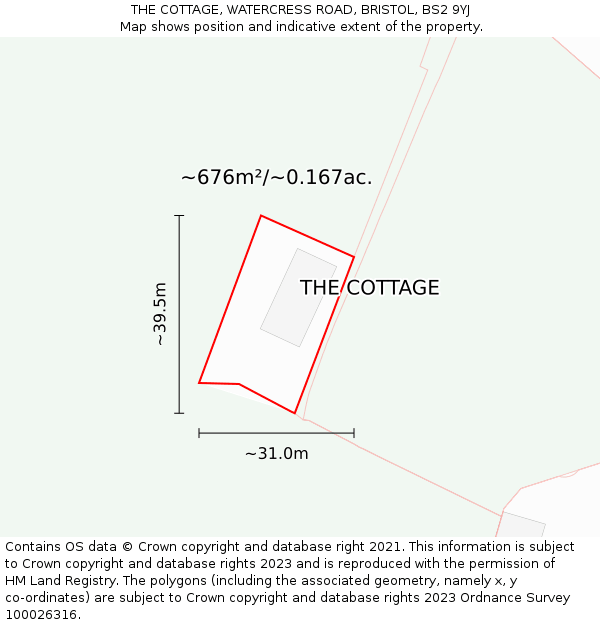 THE COTTAGE, WATERCRESS ROAD, BRISTOL, BS2 9YJ: Plot and title map
