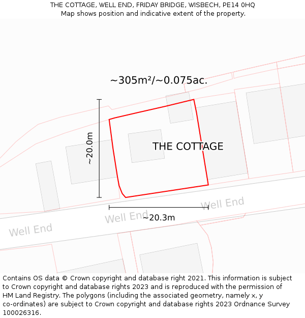 THE COTTAGE, WELL END, FRIDAY BRIDGE, WISBECH, PE14 0HQ: Plot and title map