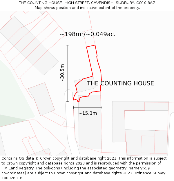 THE COUNTING HOUSE, HIGH STREET, CAVENDISH, SUDBURY, CO10 8AZ: Plot and title map