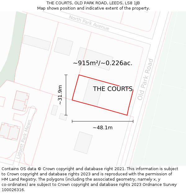 THE COURTS, OLD PARK ROAD, LEEDS, LS8 1JB: Plot and title map
