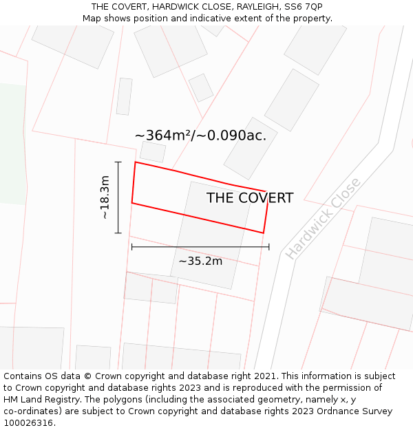 THE COVERT, HARDWICK CLOSE, RAYLEIGH, SS6 7QP: Plot and title map