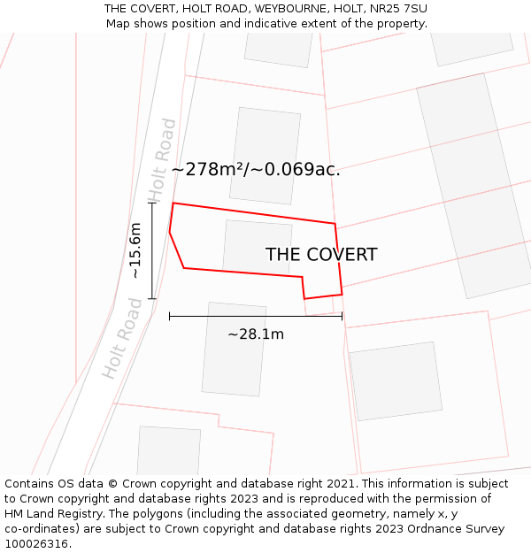 THE COVERT, HOLT ROAD, WEYBOURNE, HOLT, NR25 7SU: Plot and title map