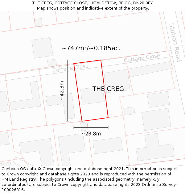 THE CREG, COTTAGE CLOSE, HIBALDSTOW, BRIGG, DN20 9PY: Plot and title map