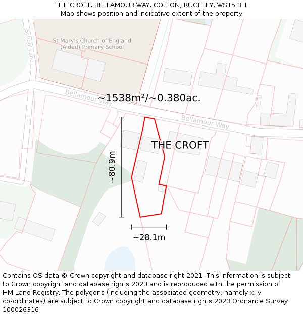 THE CROFT, BELLAMOUR WAY, COLTON, RUGELEY, WS15 3LL: Plot and title map