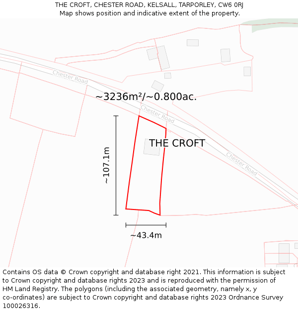 THE CROFT, CHESTER ROAD, KELSALL, TARPORLEY, CW6 0RJ: Plot and title map