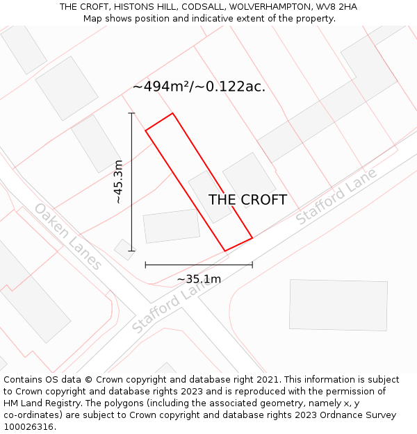 THE CROFT, HISTONS HILL, CODSALL, WOLVERHAMPTON, WV8 2HA: Plot and title map