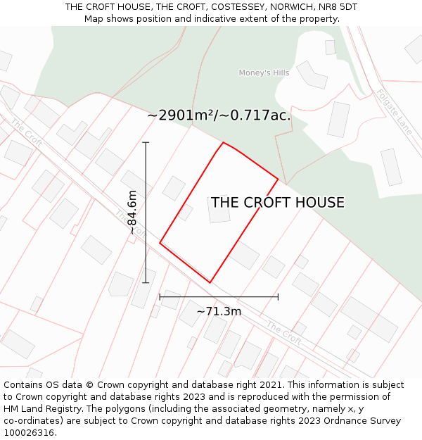 THE CROFT HOUSE, THE CROFT, COSTESSEY, NORWICH, NR8 5DT: Plot and title map