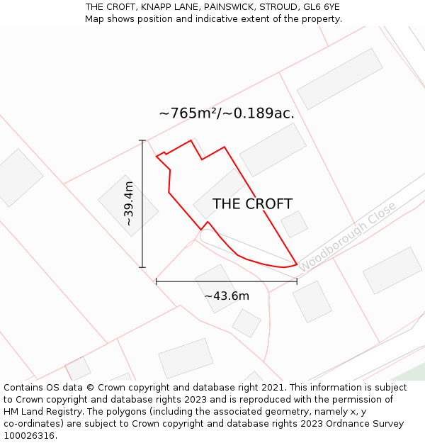 THE CROFT, KNAPP LANE, PAINSWICK, STROUD, GL6 6YE: Plot and title map