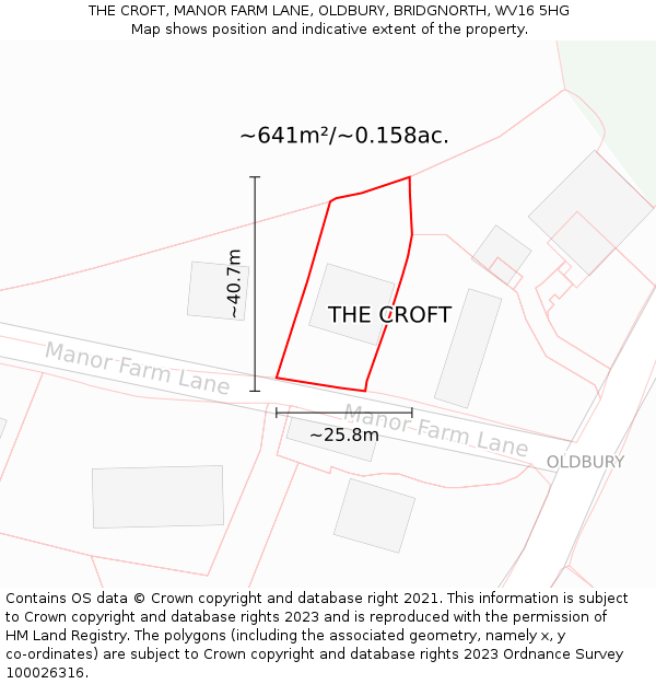 THE CROFT, MANOR FARM LANE, OLDBURY, BRIDGNORTH, WV16 5HG: Plot and title map