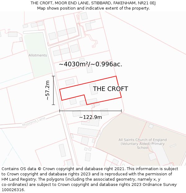 THE CROFT, MOOR END LANE, STIBBARD, FAKENHAM, NR21 0EJ: Plot and title map